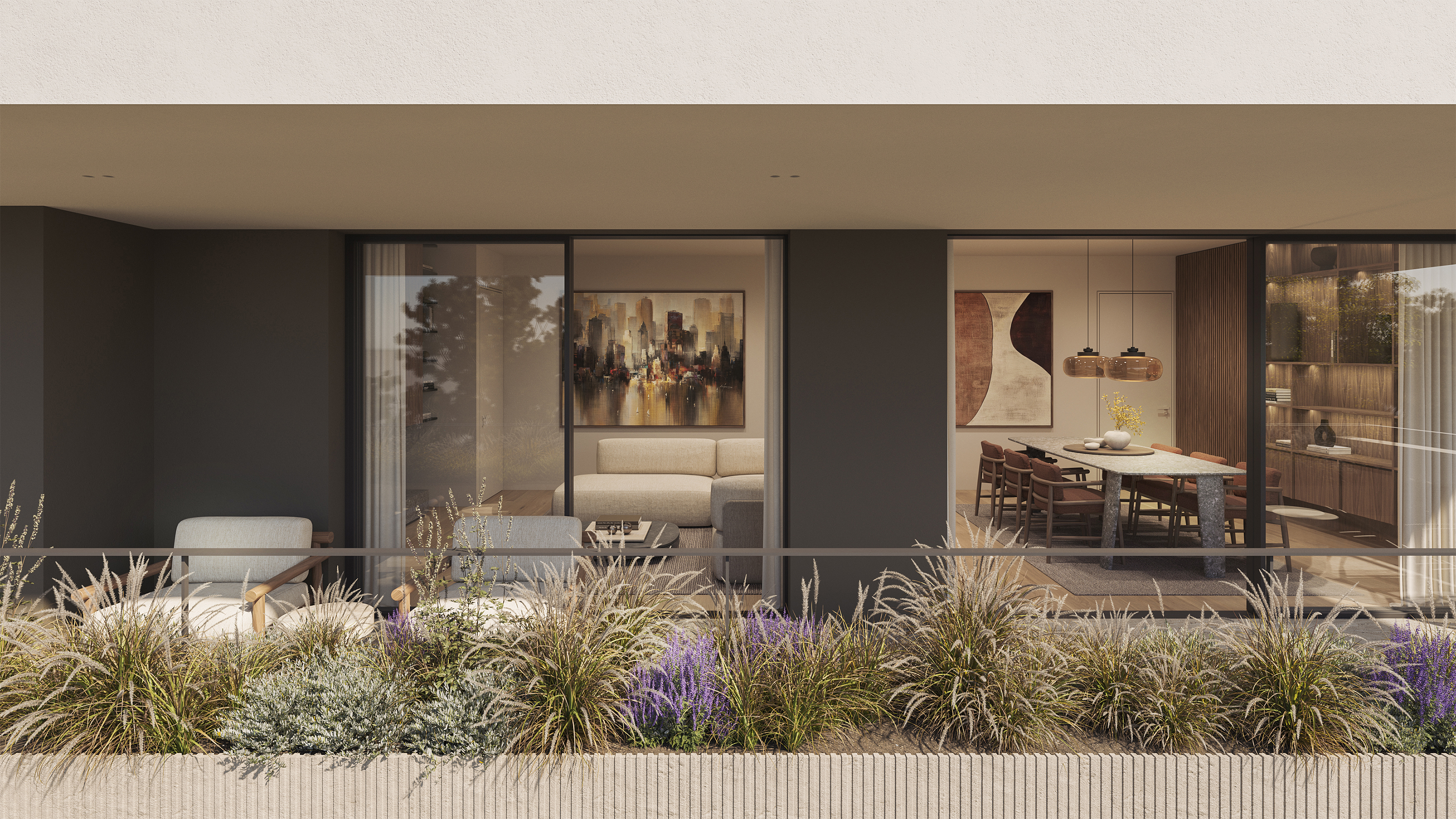 APK Architects-Balcony detail showing outdoor space and the connected interior living area.