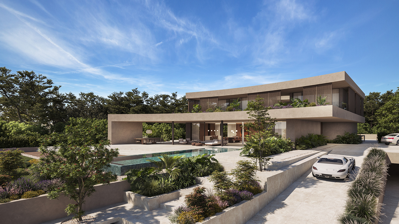 APK Architects-Perpective view of the villa from the entrance