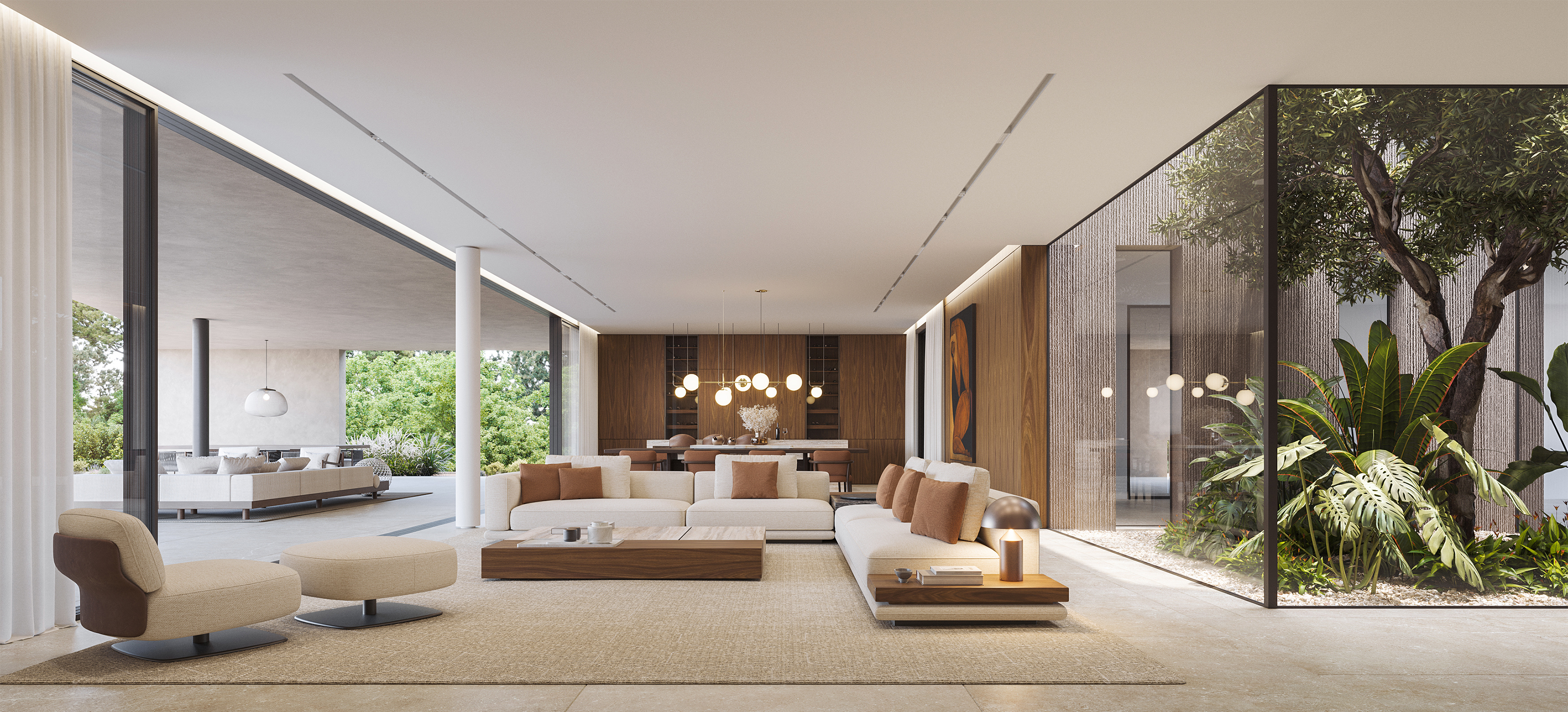 APK Architects-Interior view of the villa's living area and the atrium.