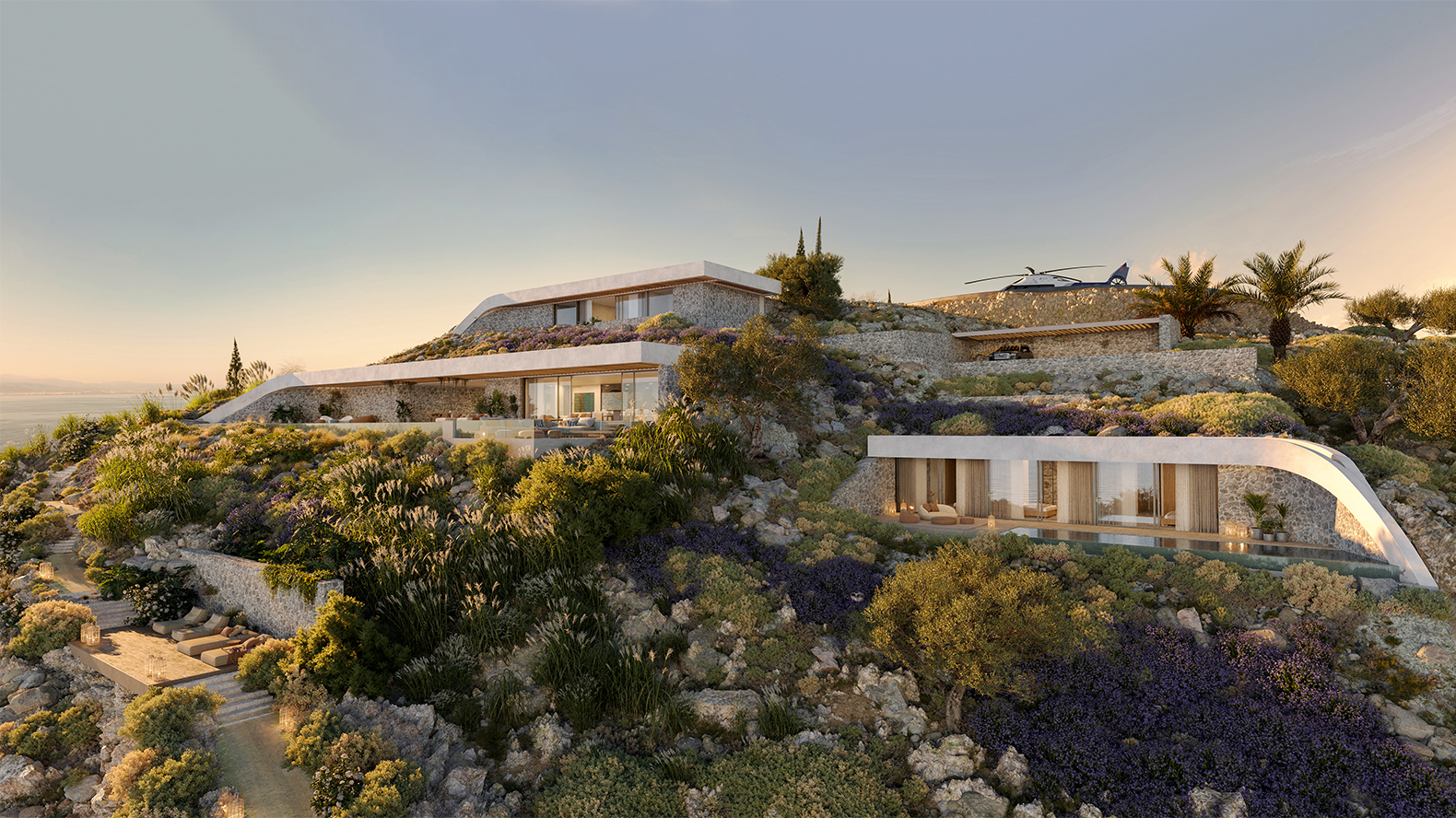 APK Architects-Perspective view of the villa with unobstructed sea view.