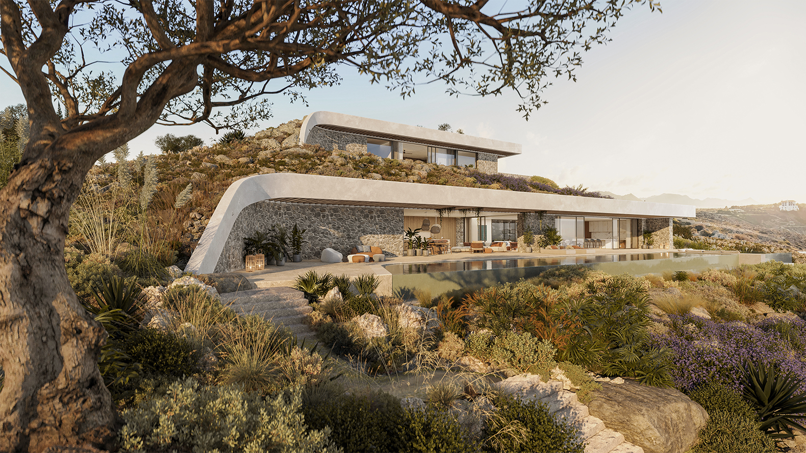 APK Architects-Perspective view of the villa with unobstructed sea view.