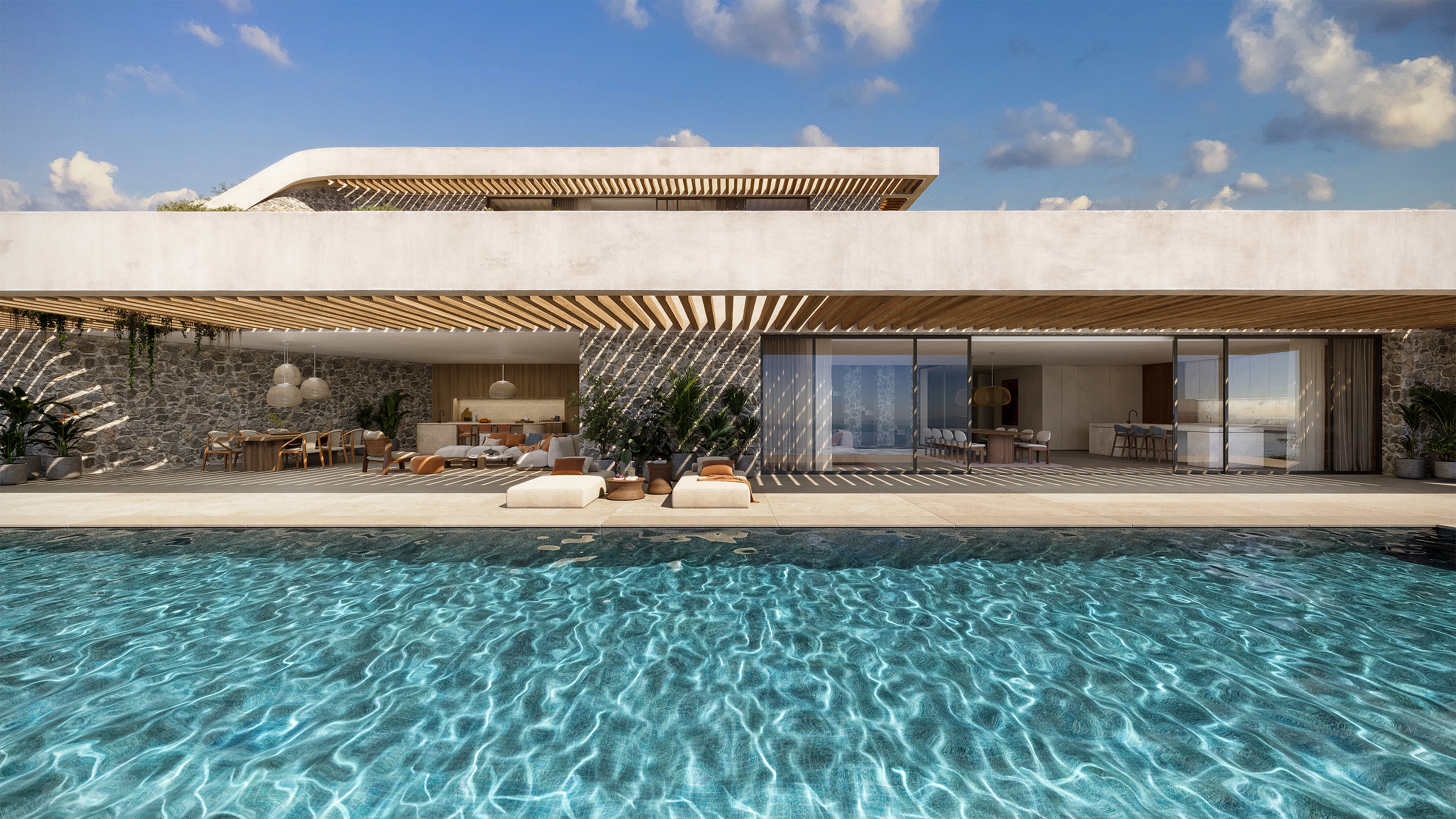APK Architects-Close up view from the pool overlooking the villa.