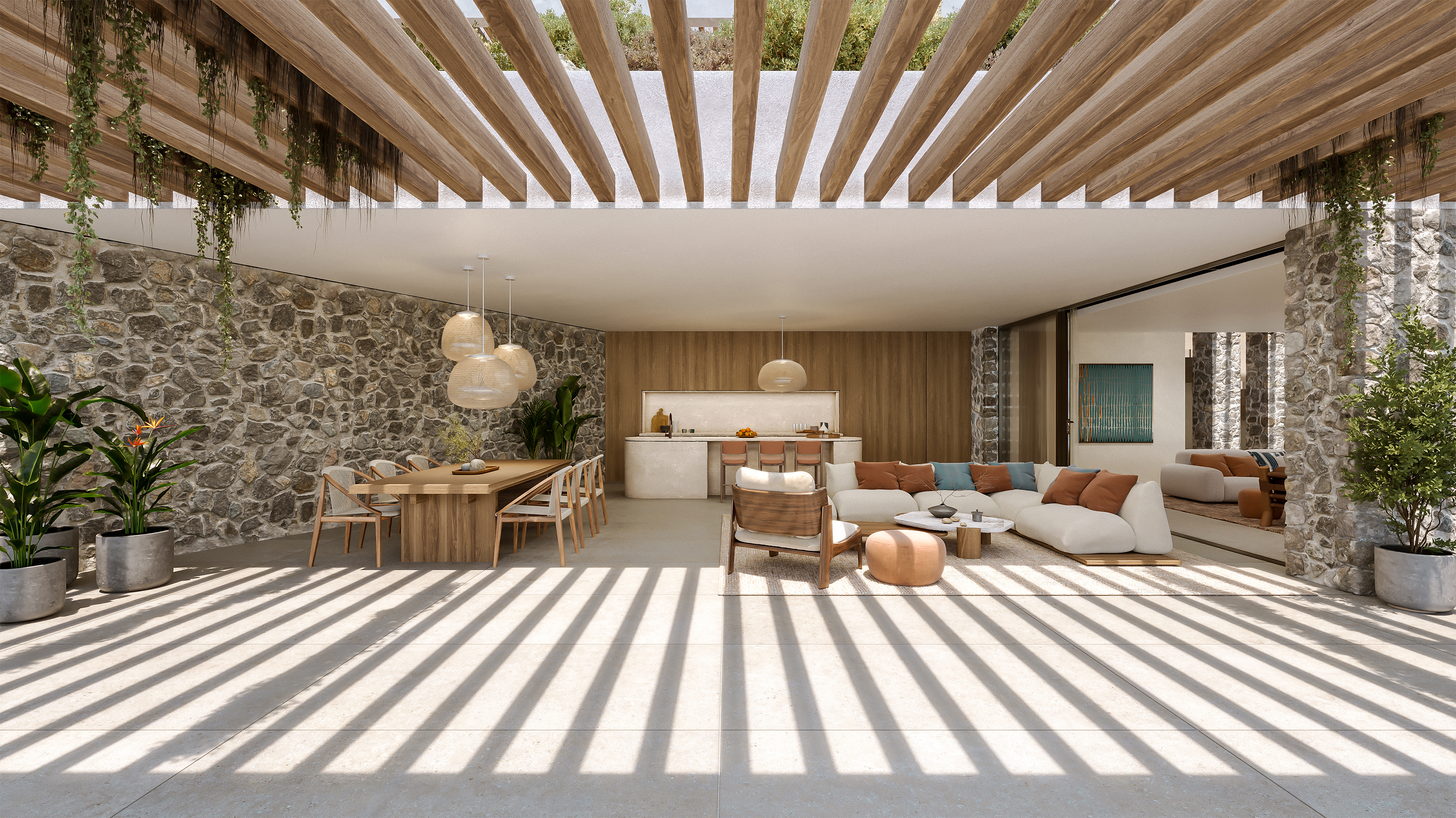 APK Architects-Close up view of the main villa's exterior lounge and bbq area.