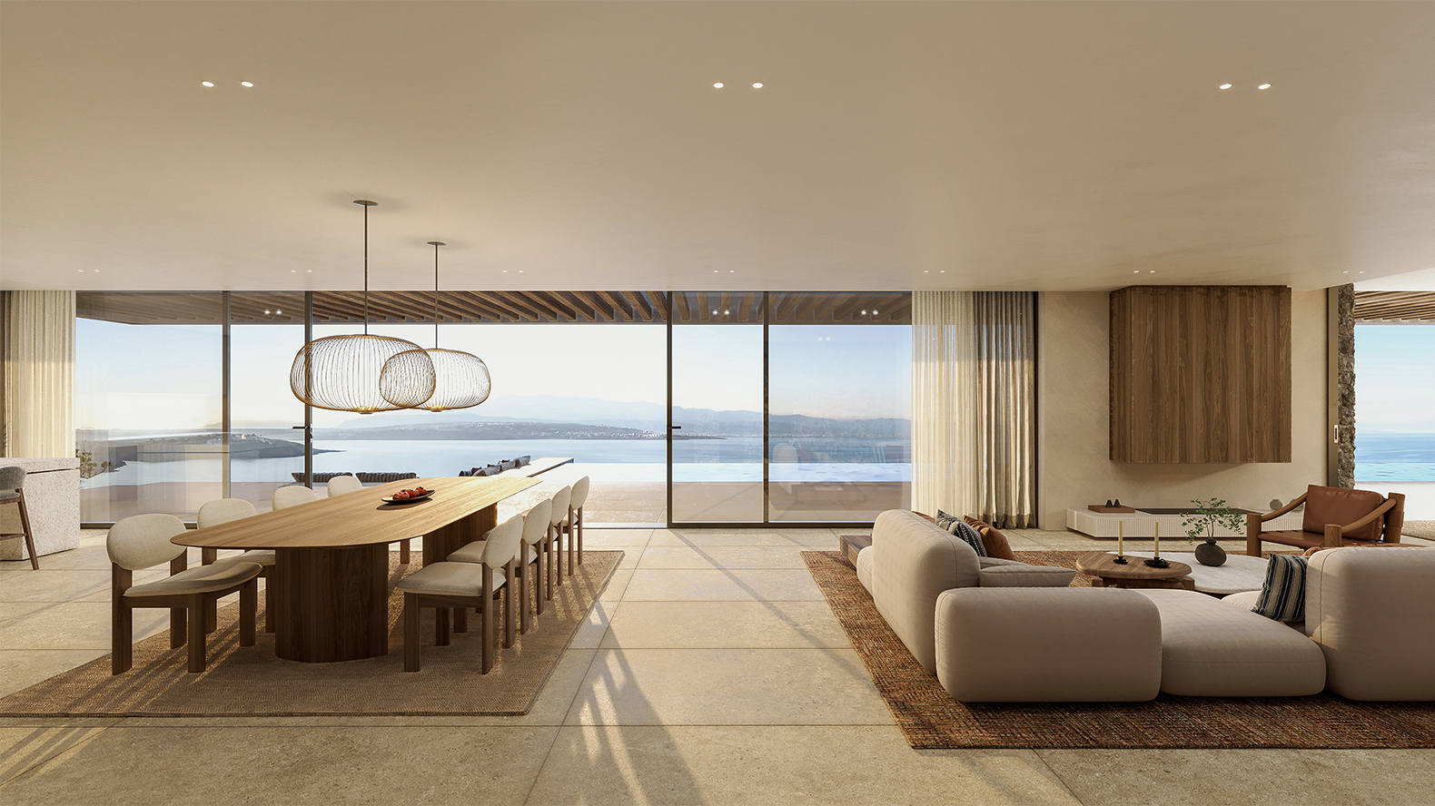 APK Architects-Interior view of the living room and dining area.